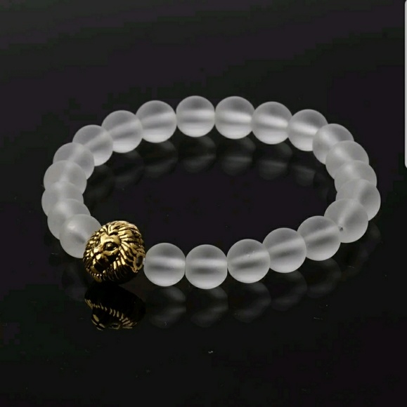🤑2/$25 ITEM CLEAR STONE BEADED BRACELET GOLD LION - Picture 2 of 3